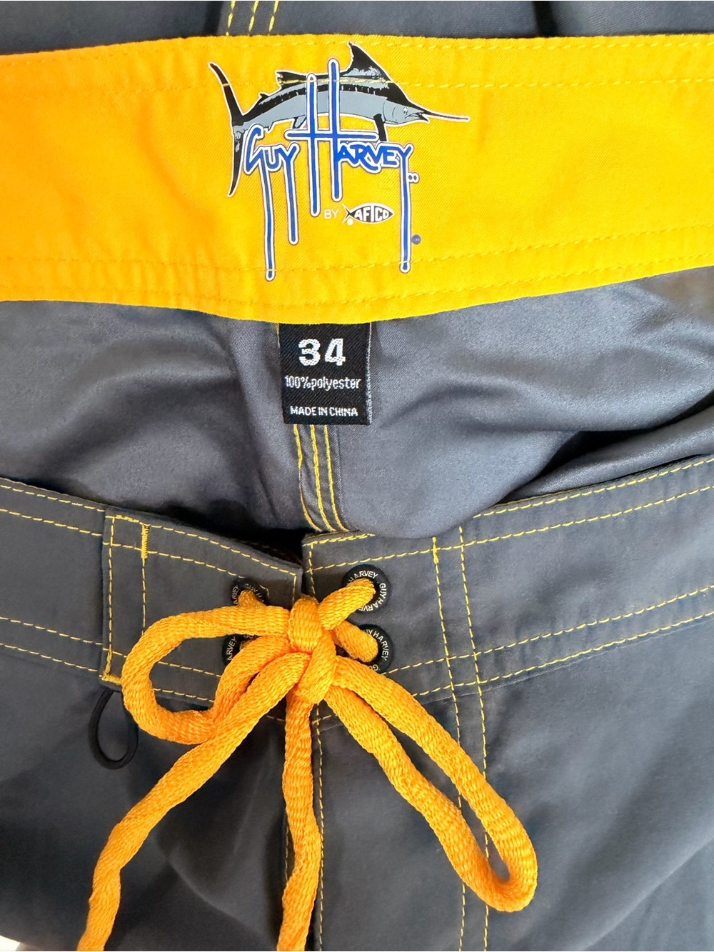 Guy Harvey Gray Swim Trunks with Yellow Accents - Picture 3 of 5